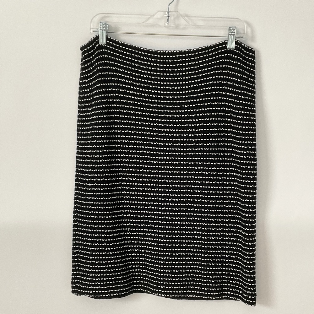 ST. JOHN Black White Wool Tweed Knit Skirt Classic Workwear Size 10